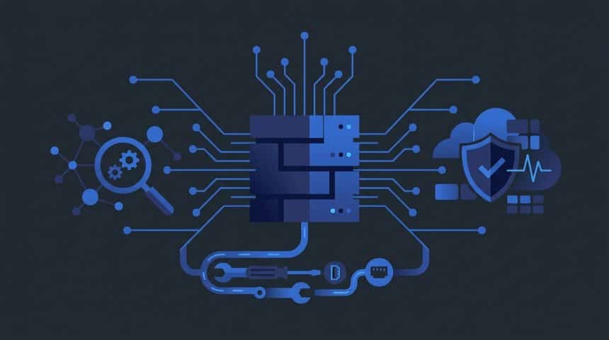 Abstract vector illustration representing network monitoring, server infrastructure, and enterprise IT management.
