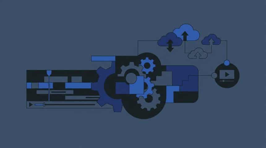 Abstract vector illustration representing video timelines, media rendering, and cloud video hosting platforms.