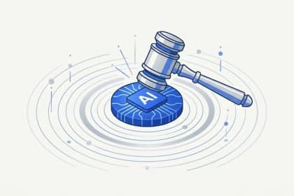 Abstract vector illustration representing the legal liability of generative AI platforms and algorithms.