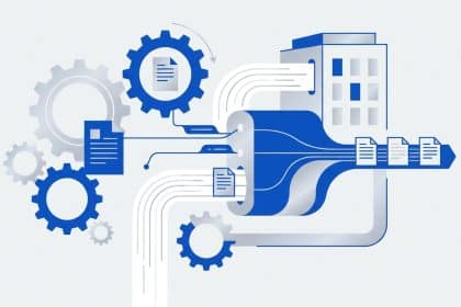 Abstract vector illustration representing B2B SaaS workflows automating corporate administration.