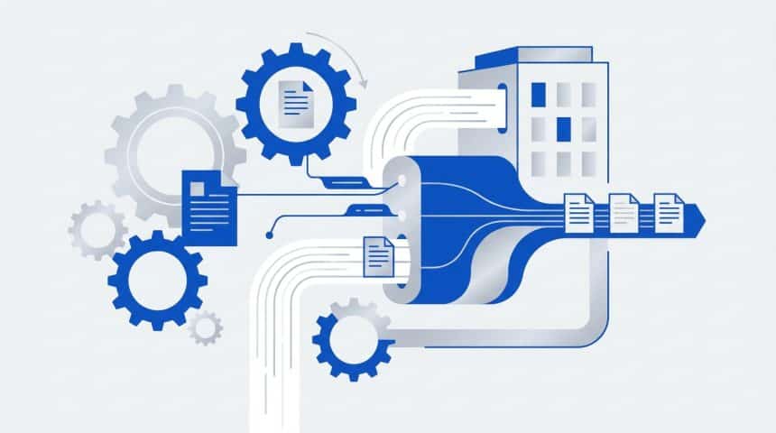 Abstract vector illustration representing B2B SaaS workflows automating corporate administration.
