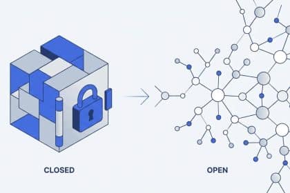 Abstract vector illustration representing the open web versus closed corporate algorithms.