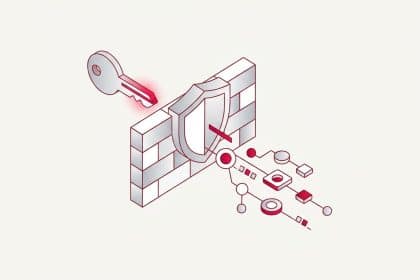 Abstract vector illustration representing a digital key bypassing a secure corporate firewall during an OAuth token breach.