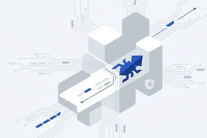 Abstract vector illustration representing a state-sponsored cyber espionage campaign and a hidden trojan.