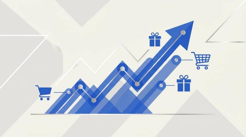 Abstract vector illustration representing a massive surge in macroeconomic e-commerce sales data.