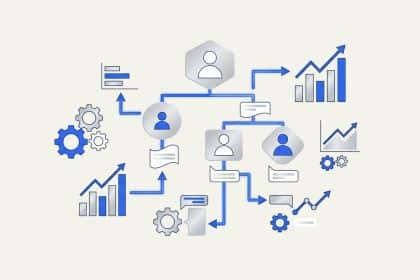 Abstract vector illustration representing enterprise Human Capital Management (HCM) and automated financial ledgers.